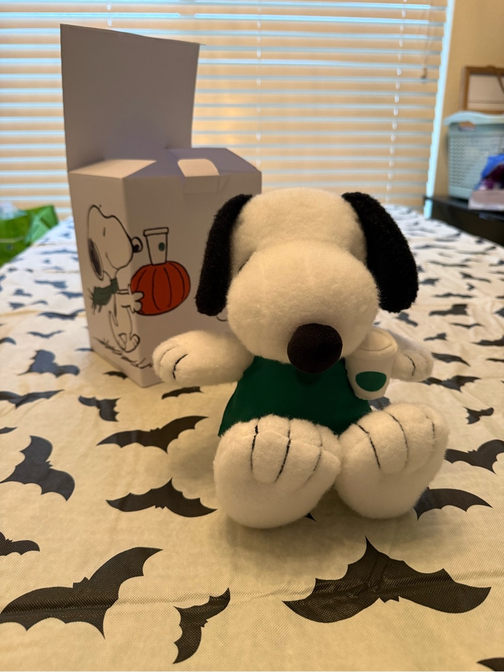 Starbu Peanuts Snoopy Plush Dog Toy by Peanuts — White & Black with Green Shirt